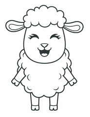 Fototapeta premium Adorable Cartoon Sheep Character Outline with Smiling Face