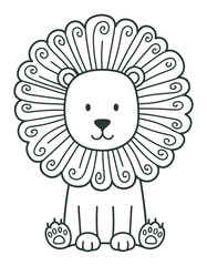 Fototapeta premium Cute Lion Line Art with Decorative Mane