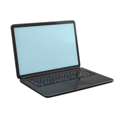 Modern open laptop with light blue screen displayed isolated on transparent background