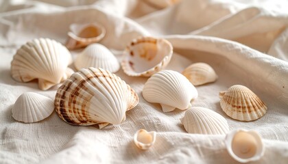 Seashells on Beige Linen: Calm Coastal Still Life