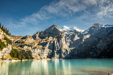 Wide Angle Of The Back Wall Of Oeschinen Lake