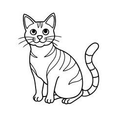 A simple line drawing of a tabby cat sitting and looking forward isolated on white background isolated on transparent background