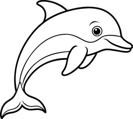 Charming minimal line art illustration of a cute dolphin jumping isolated on white background isolated on transparent background