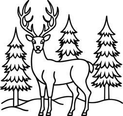 A majestic deer standing gracefully amidst tall pine trees in a serene forest wildlife scene isolated on white background isolated on transparent background