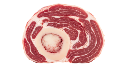 Raw beef shank cross cut isolated on transparent background, showcasing the marrow bone, fresh meat, and potential for culinary dishes, a gourmet ingredient for delicious recipes