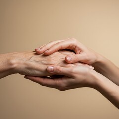 Young person comforting elderly hand with support