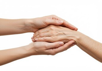 Compassionate young hands holding elderly wrinkled hand