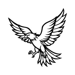 Detailed line art illustration of a majestic eagle in flight with wings spread wide isolated on white background isolated on transparent background