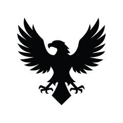 Stylized black silhouette of a majestic eagle with wings spread wide isolated on white background isolated on transparent background