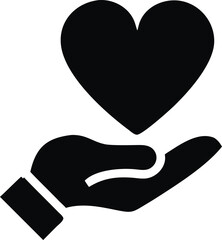 Silhouette of a heart held gently in a caring hand symbol of love and compassion isolated on white background isolated on transparent background