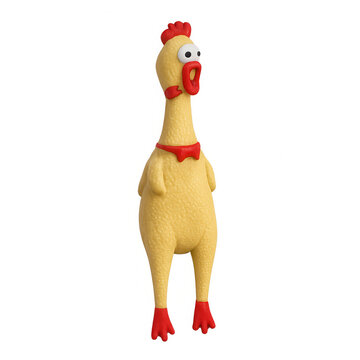 Classic rubber chicken toy; PNG transparent background.
