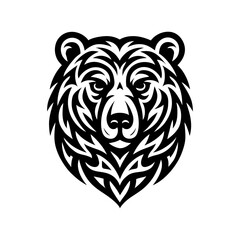 Black Tribal Bear Head Vector Illustration – Fierce Animal Tattoo Style Design – Abstract Grizzly Face Logo for Emblem, Mascot, or Decorative Art