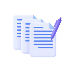 Illustration of multiple documents with a purple pen for content editing and digital paperwork tasks