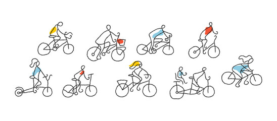 People Riding Bicycles minimalist vector illustration