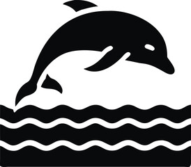 Dynamic dolphin silhouette leaping through ocean waves isolated on white background isolated on transparent background