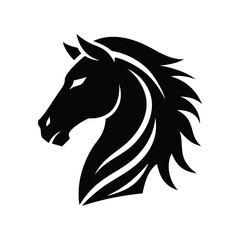 Stylized black horse head silhouette with flowing mane isolated on white background isolated on transparent background