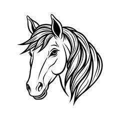 Detailed sketch of a horse head facing left with flowing mane isolated on white background isolated on transparent background