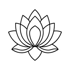 Fototapeta premium Elegant outline drawing of a blooming lotus flower isolated on white background isolated on transparent background