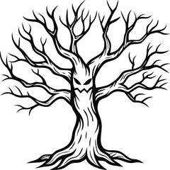 Old spooky halloween tree illustration style isolated on white background isolated on transparent background