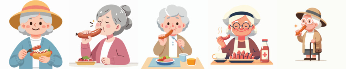 vector of grandma eating sausage