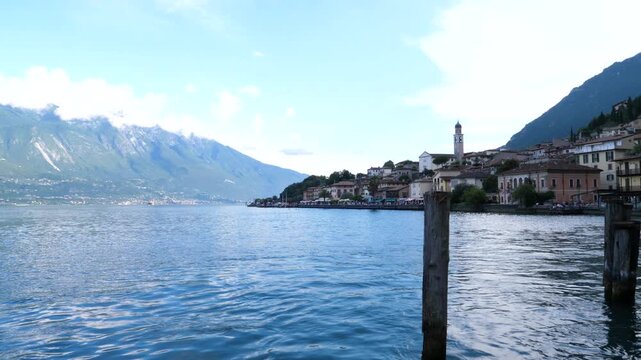 View of Limone Sul Garda from the pier, Lake Garda, Italy