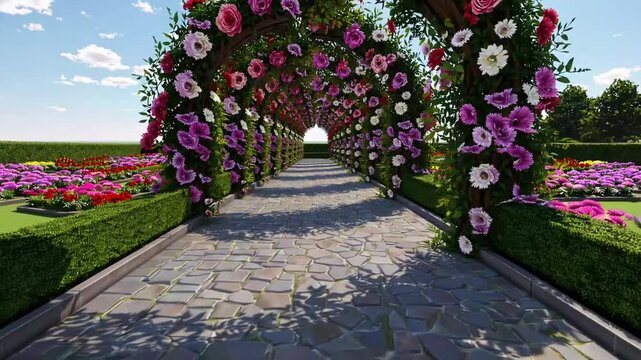 Computer-generated ry of floral garden arches