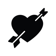 Black silhouette of a heart pierced by an arrow isolated on white background isolated on transparent background