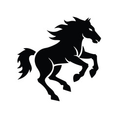 Powerful black silhouette of a galloping horse in motion isolated on white background isolated on transparent background