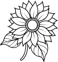 Simple line art sunflower drawing with outline and botanical elements isolated on white background isolated on transparent background