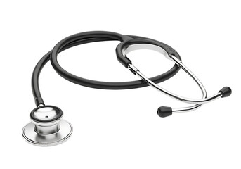 A black silver stethoscope isolated on transparent background, a vital tool for medical diagnosis healthcare