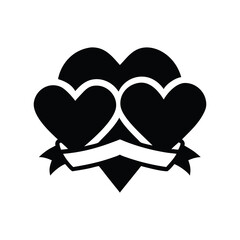Two black hearts connected by a white ribbon isolated on a white background isolated on white background isolated on transparent background