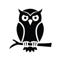 Stylized silhouette of an owl perched on a branch isolated on white background isolated on transparent background