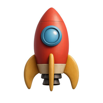 3D cartoon rocket icon isolated on transparent background.