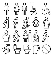 Editable Toilet Sign  Outline Icons Set