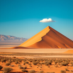 Vast orange desert sand dune under clear blue sky with single cloud landscape nature