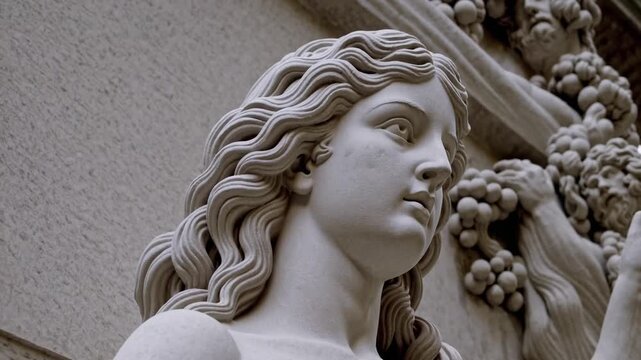 ancient sculptural depiction of the first biblical figures selecting fruit in paradisiacal garden, located in European memorial park