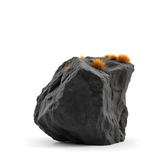 Dark Gray Rock with Orange Grass Tufts Isolated on White stone boulder