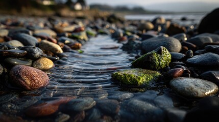 Pebbles and rippling water on a beach