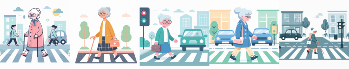 vector of a grandmother crossing the road © sarah16blakeyxh2