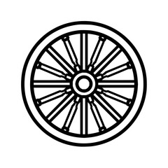 Fototapeta premium Illustration of a black outline wheel with spokes radiating from the center on a white background
