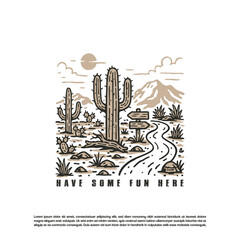 Hand drawn desert sand cactus vector isolated on white background