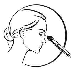 Elegant Woman Getting Makeup Applied with Brush in Black and White Style