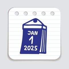 Doodle calendar schedule icon hand drawn with blue pen on a notepaper in flat style. Vector illustration
