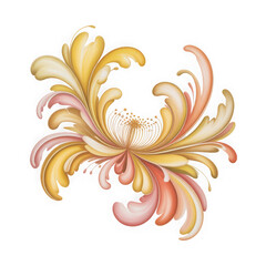 an ethereal blend of golden yellow and pastel orange abstract blooming shape isolated on white and transparent background