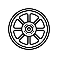 Obraz premium A black and white graphic of a wheel with eight spokes and concentric circles in the center design element