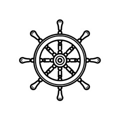 Obraz premium A simple line drawing of a ship's wheel with eight handles symmetrically arranged around the central hub
