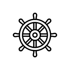 Obraz premium A simple line drawing of a ship's wheel with eight handles and a central hub on a white background