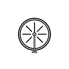 Obraz premium A simple line drawing of a wheel with spokes and a stand isolated on a white background, minimalistic art