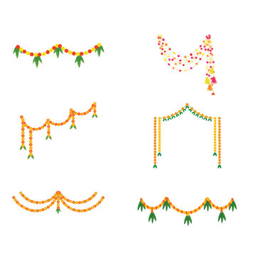 Traditional Toran and Garland Floral Decoration Vector Set.. Durgapuja Vector. Illustration.
