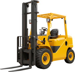 A yellow forklift, ready for operation. The industrial vehicle is on its own. 